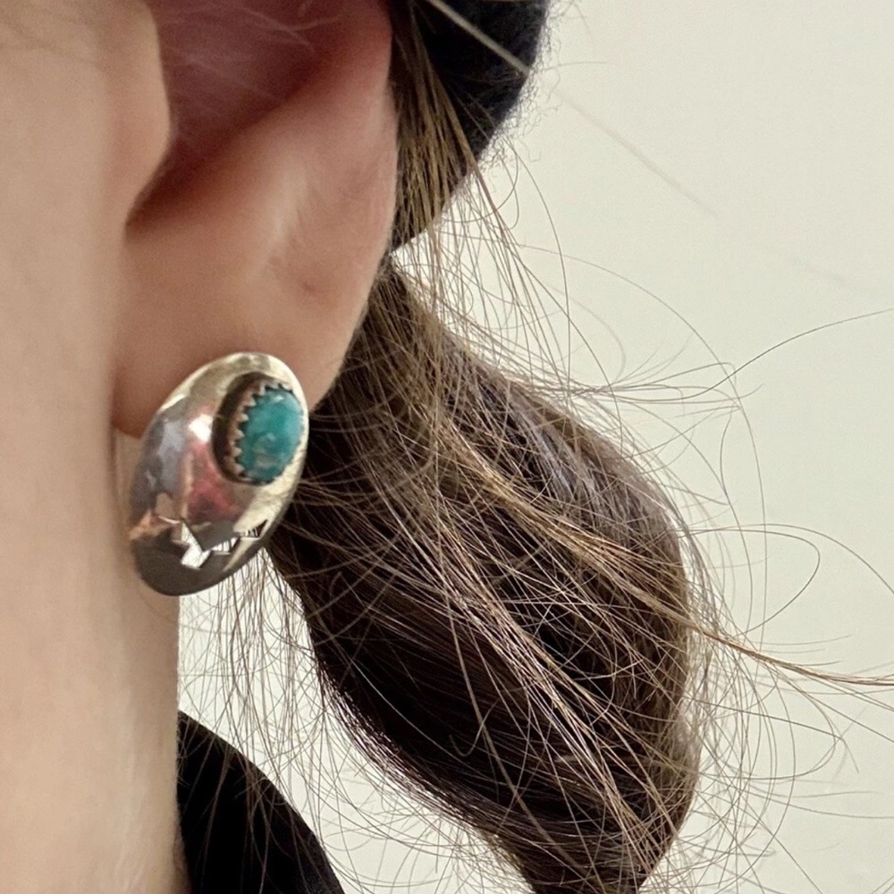 Silver and Turquoise Stud Earrings - Picture 3 of 3